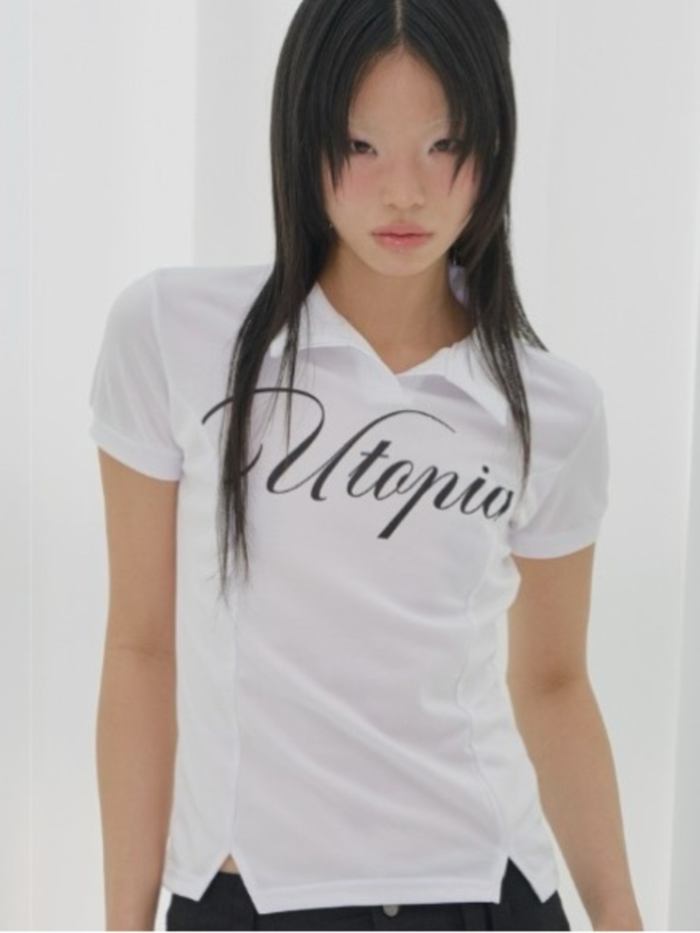 Fancy club Utopia White Short-Sleeve Polo Tee with Black Script one size
